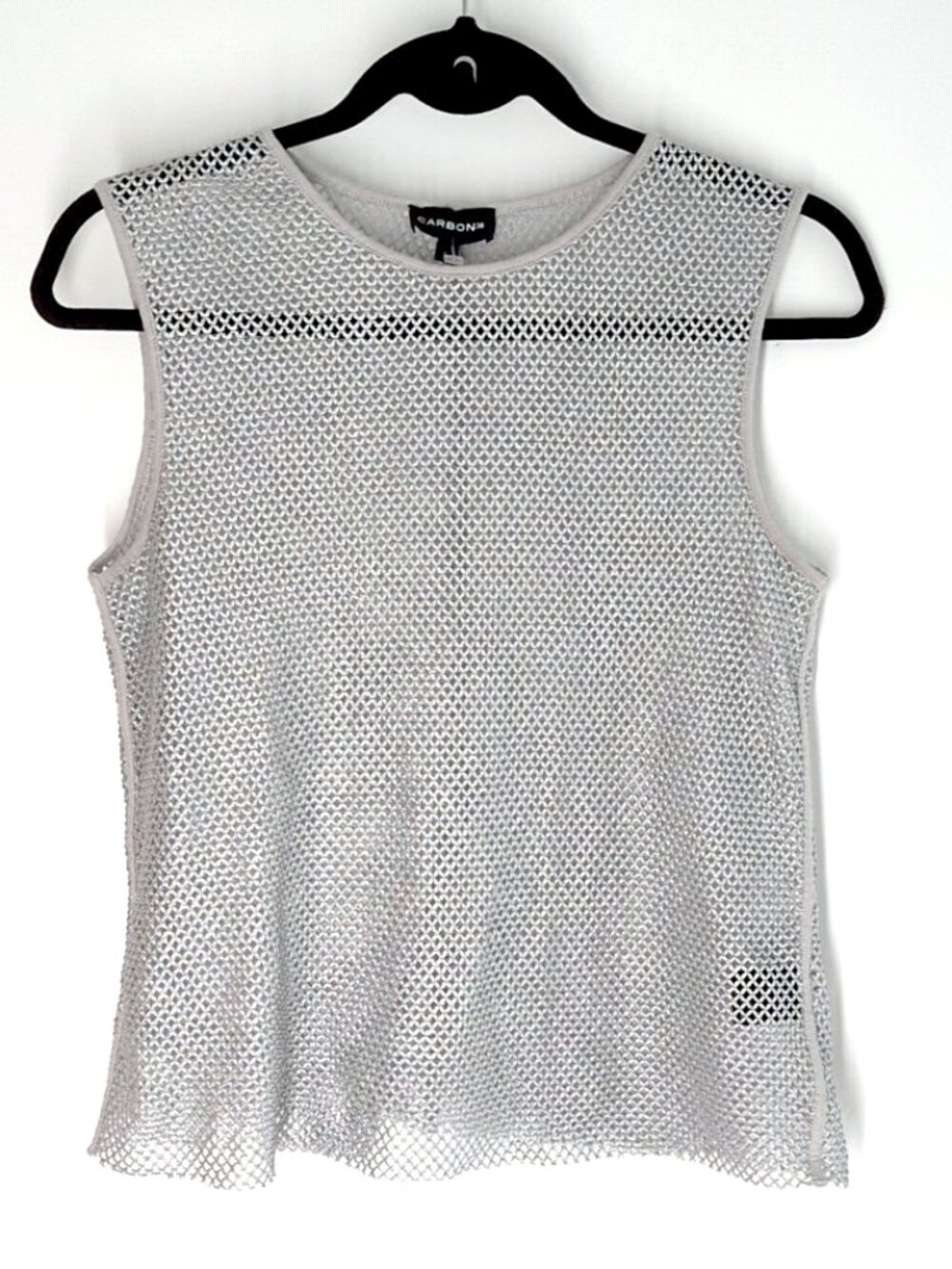 Carbon38 silver metallic mesh gym tank top L fishnet
